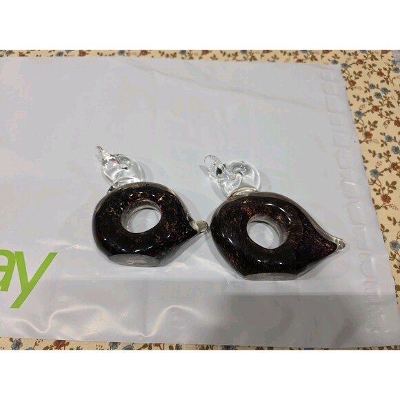 2- Vintage Murano? Glass Ducks Birds Paperweights Black Purple Clear‎ MCM Home - Picture 1 of 9